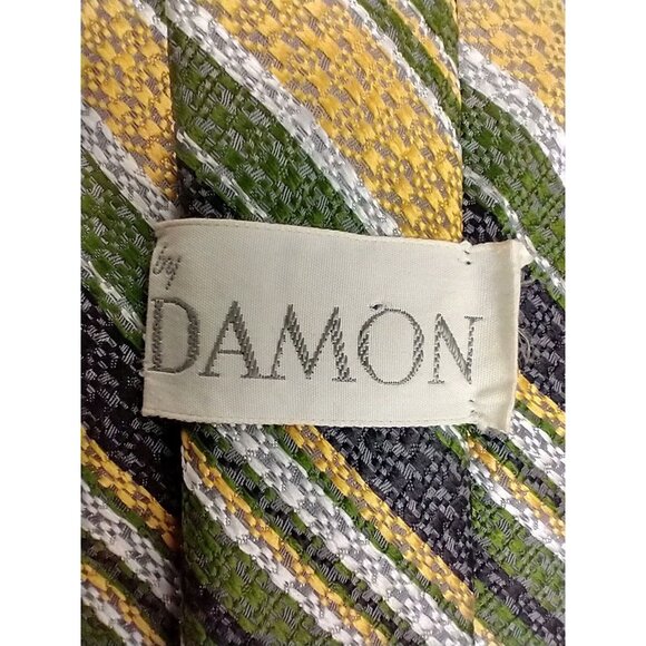 Vtg 70s Damon Tie Mens Necktie Wide Disco Mod Avacado Green Stripe Wide Repp - Picture 7 of 10